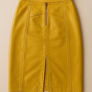 Andrew Marc Yellow Knee-Length Pencil Skirt with Slit
